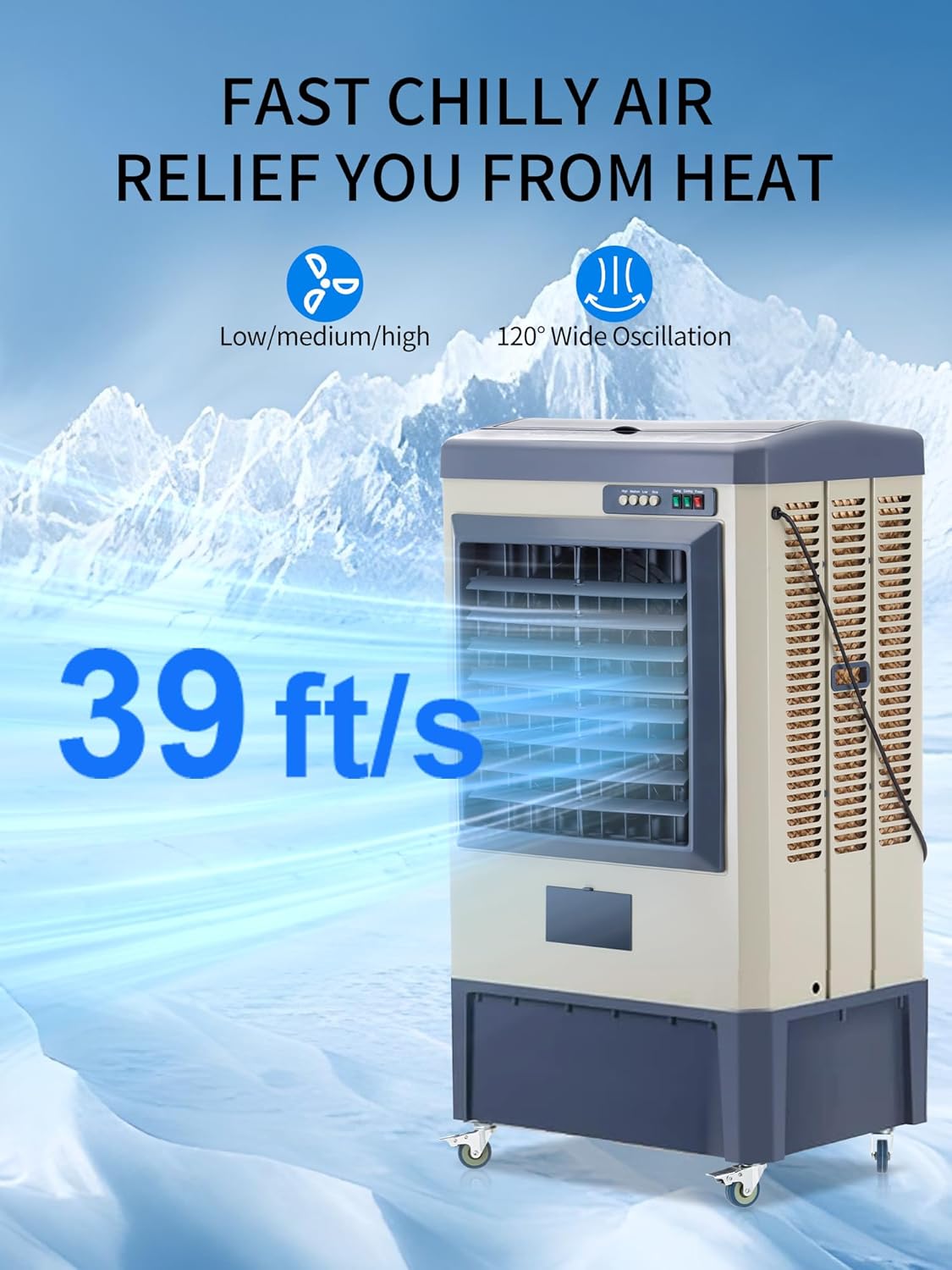 Uthfy 48” Evaporative Air Cooler, 6500 CFM Swamp Cooler Air Conditioner with 19 Gal Water Tank, 5 Ice Packs, 120° Oscillation