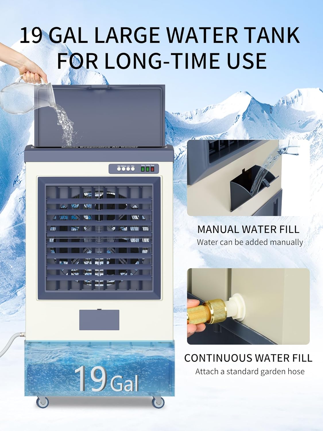 Uthfy 48” Evaporative Air Cooler, 6500 CFM Swamp Cooler Air Conditioner with 19 Gal Water Tank, 5 Ice Packs, 120° Oscillation