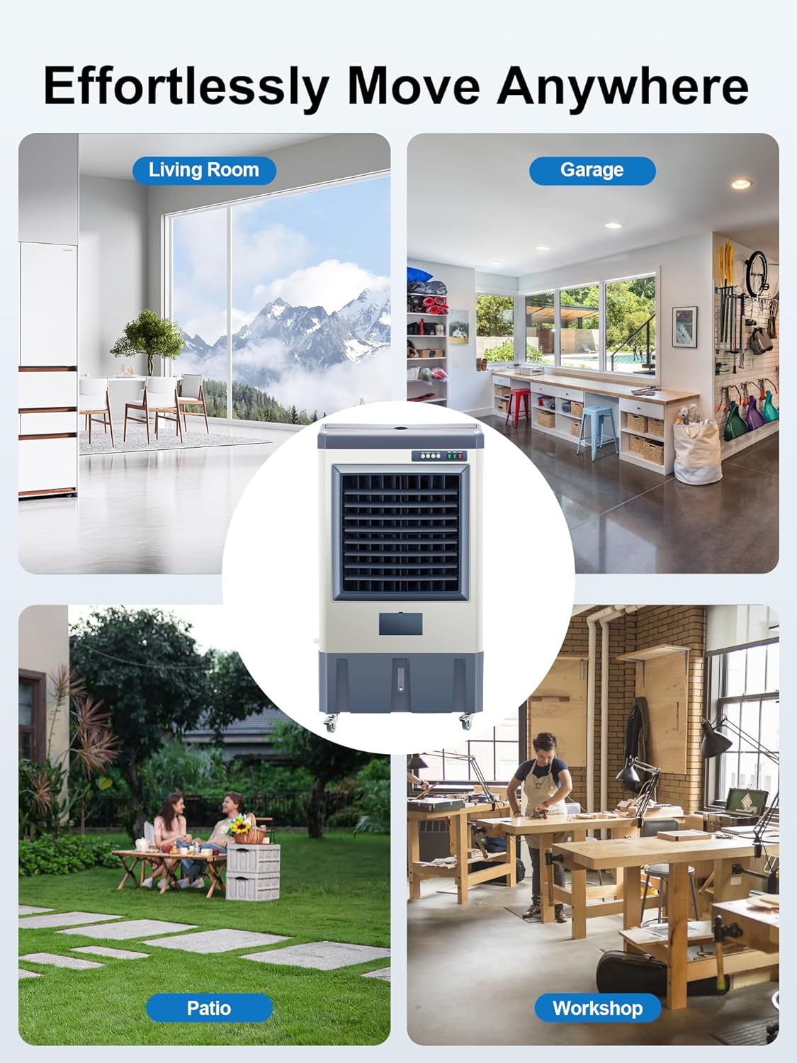 Uthfy 48” Evaporative Air Cooler, 6500 CFM Swamp Cooler Air Conditioner with 19 Gal Water Tank, 5 Ice Packs, 120° Oscillation