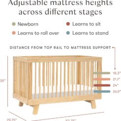 Babyletto Hudson 3-in-1 Convertible Baby Crib - Baby Bed with 4 Adjustable Heights - Wooden Crib - Washed Natural