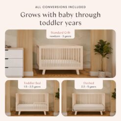 Babyletto Hudson 3-in-1 Convertible Baby Crib - Baby Bed with 4 Adjustable Heights - Wooden Crib - Washed Natural
