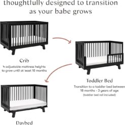 Babyletto Hudson 3-in-1 Convertible Baby Crib - GREENGUARD Gold Certified Convertible Crib to Toddler Bed & Daybed - Black