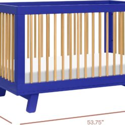Babyletto Hudson 3-in-1 Convertible Baby Crib with Toddler Bed & Daybed Conversion - Strong, Durable - Cobalt and Honey