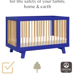 Babyletto Hudson 3-in-1 Convertible Baby Crib with Toddler Bed & Daybed Conversion - Strong, Durable - Cobalt and Honey