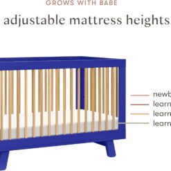 Babyletto Hudson 3-in-1 Convertible Baby Crib with Toddler Bed & Daybed Conversion - Strong, Durable - Cobalt and Honey