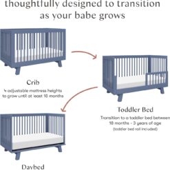 babyletto Hudson 3-in-1 Convertible Baby Crib- Wooden Baby Bed with 4 Adjustable Mattress Heights - Easy Assembly - Cove Blue