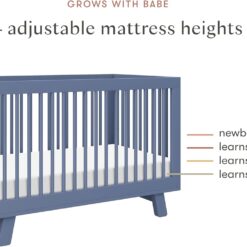 babyletto Hudson 3-in-1 Convertible Baby Crib- Wooden Baby Bed with 4 Adjustable Mattress Heights - Easy Assembly - Cove Blue
