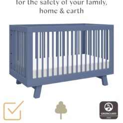 babyletto Hudson 3-in-1 Convertible Baby Crib- Wooden Baby Bed with 4 Adjustable Mattress Heights - Easy Assembly - Cove Blue