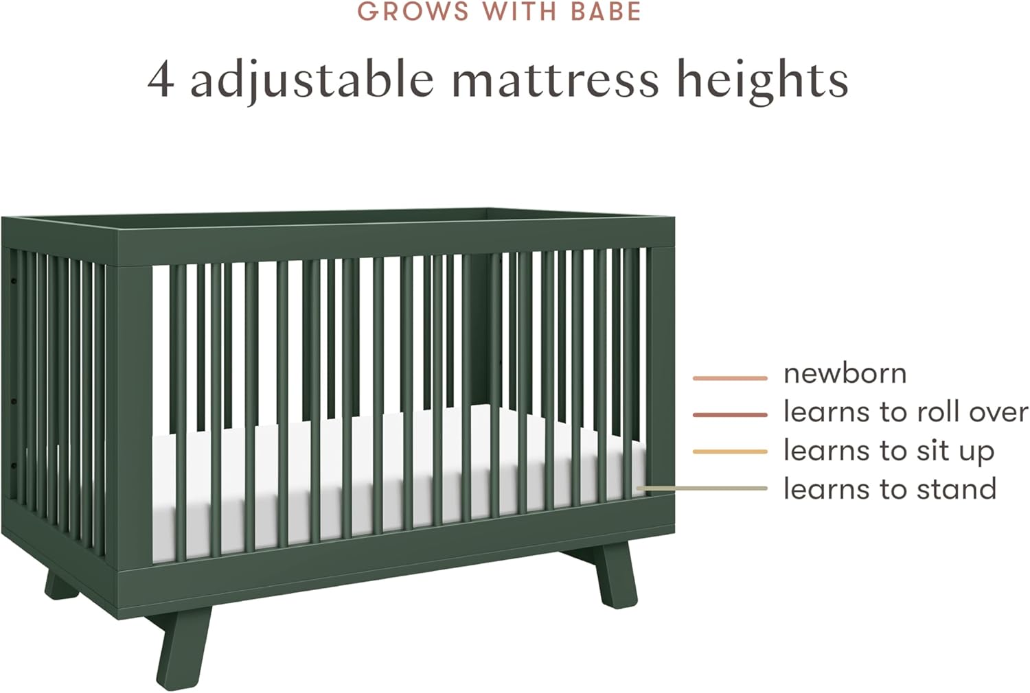 Babyletto Hudson 3-in-1 Convertible Baby Crib with Toddler Bed & Daybed Conversion - Forest Green