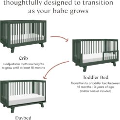 Babyletto Hudson 3-in-1 Convertible Baby Crib with Toddler Bed & Daybed Conversion - Forest Green