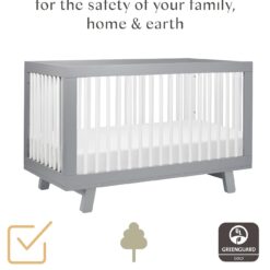 Babyletto Hudson 3-in-1 Convertible Baby Crib with Toddler Bed & Daybed Conversion - Grey and White