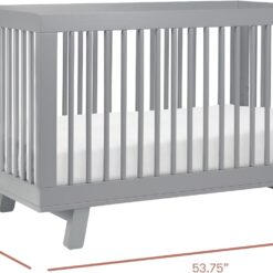 Babyletto Hudson 3-in-1 Convertible Baby Crib - Wooden Baby Bed with 4 Adjustable Mattress Heights - Strong &amp - Grey