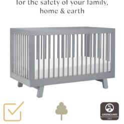Babyletto Hudson 3-in-1 Convertible Baby Crib - Wooden Baby Bed with 4 Adjustable Mattress Heights - Strong &amp - Grey