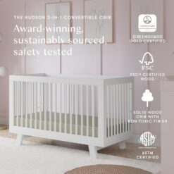Babyletto Hudson 3-in-1 Convertible Baby Crib with Toddler Bed & Daybed Conversion - Easy to Assemble - White