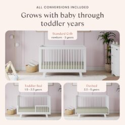 Babyletto Hudson 3-in-1 Convertible Baby Crib with Toddler Bed & Daybed Conversion - Easy to Assemble - White