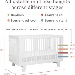 Babyletto Hudson 3-in-1 Convertible Baby Crib with Toddler Bed & Daybed Conversion - Easy to Assemble - White