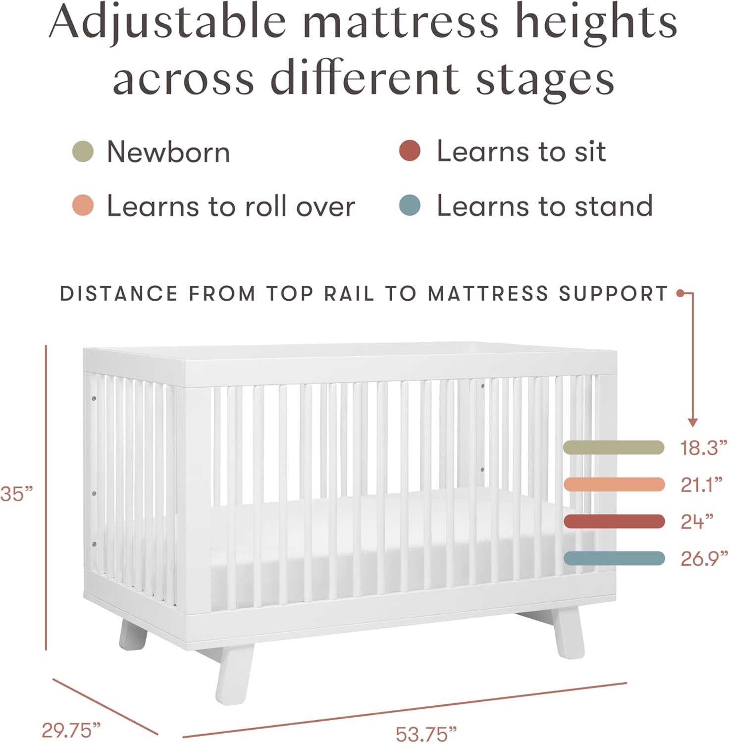 Babyletto Hudson 3-in-1 Convertible Baby Crib with Toddler Bed & Daybed Conversion - Easy to Assemble - White