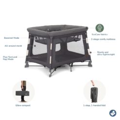 Maxi-Cosi Swift Baby Playpen with Mat, Baby Play Yards, Pack and Play with Bassinet - Portable Playpen for Babies and Toddlers, Classic Graphite