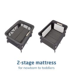 Maxi-Cosi Swift Baby Playpen with Mat, Baby Play Yards, Pack and Play with Bassinet - Portable Playpen for Babies and Toddlers, Classic Graphite