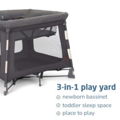Maxi-Cosi Swift Baby Playpen with Mat, Baby Play Yards, Pack and Play with Bassinet - Portable Playpen for Babies and Toddlers, Classic Graphite