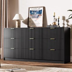 Black Dresser for Bedroom, 9 Drawer Double Dresser, Modern Chest of Drawers, 63