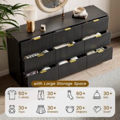Black Dresser for Bedroom, 9 Drawer Double Dresser, Modern Chest of Drawers, 63