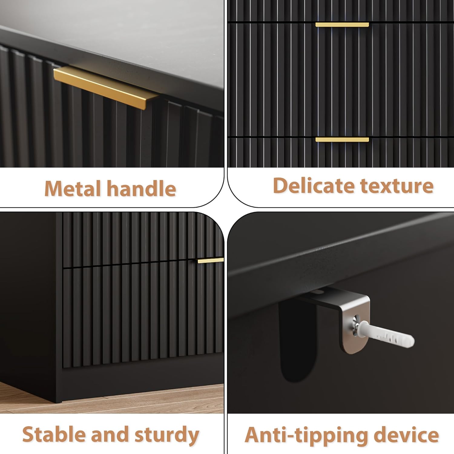 Black Dresser for Bedroom, 9 Drawer Double Dresser, Modern Chest of Drawers, 63" L x 15.7" D x 31.5" H