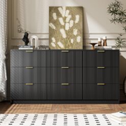 Black Dresser for Bedroom, 9 Drawer Double Dresser, Modern Chest of Drawers, 63