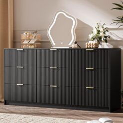 Black Dresser for Bedroom, 9 Drawer Double Dresser, Modern Chest of Drawers, 63