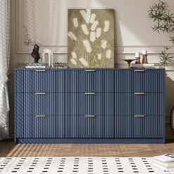 MAISONARIA Navy Dresser for Bedroom, 9 Drawer Double Dresser, Modern Chest of Drawers, 63