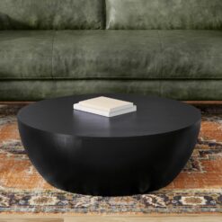 SIMPLIHOME Elmbrook Drum Coffee Table, 34 inch, Black