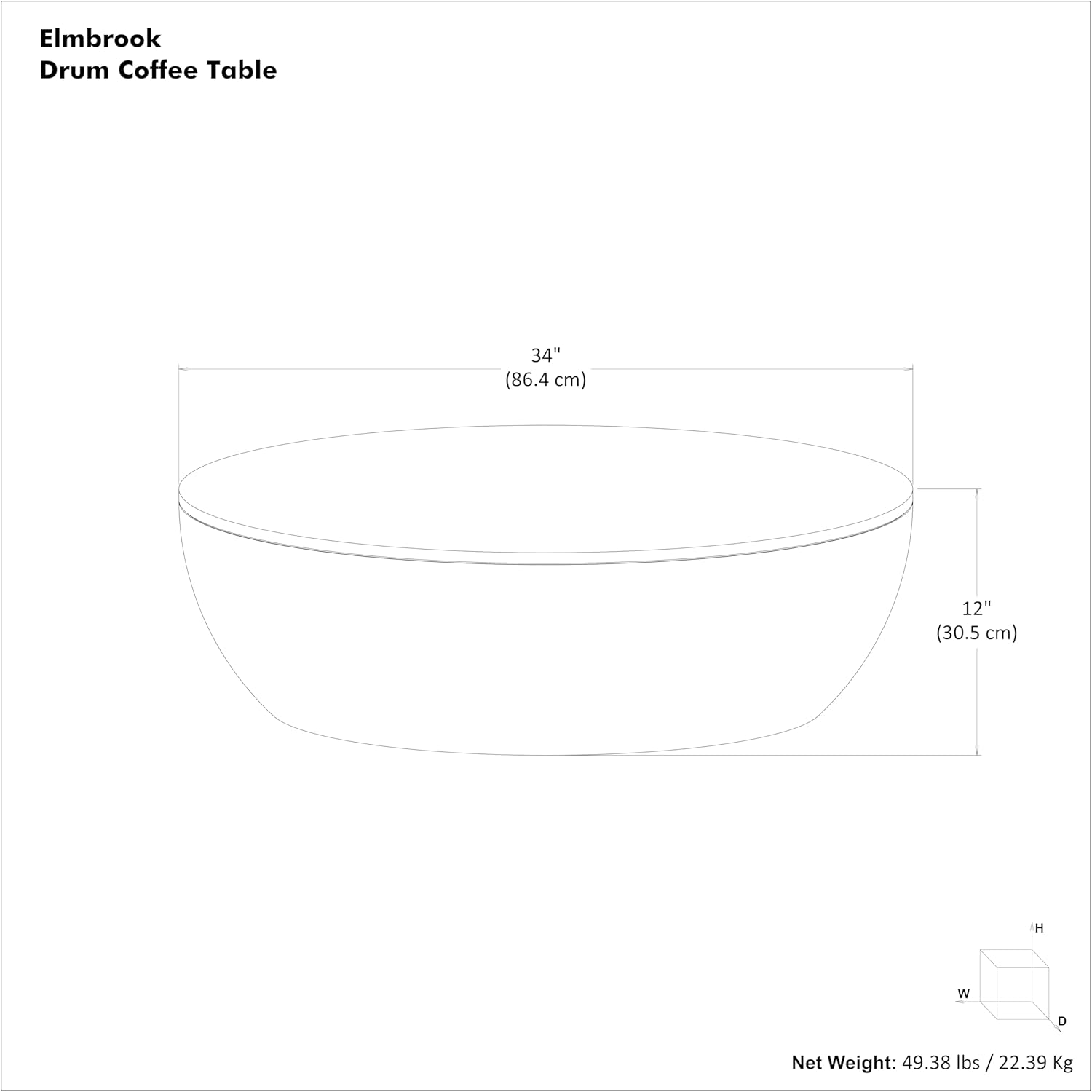 SIMPLIHOME Elmbrook Drum Coffee Table, 34 inch, Black