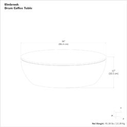 SIMPLIHOME Elmbrook Drum Coffee Table, 34 inch, Walnut Brown