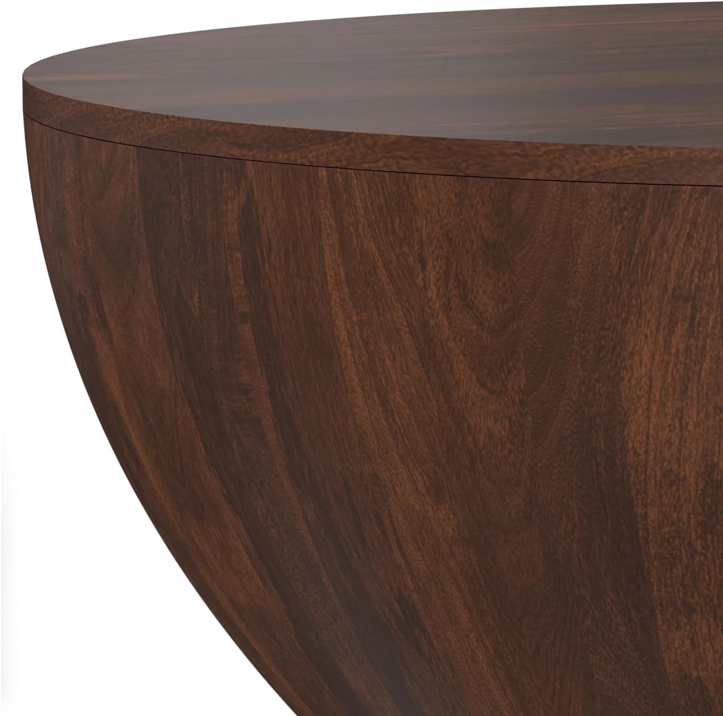 SIMPLIHOME Elmbrook Drum Coffee Table, 34 inch, Walnut Brown