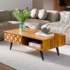 Bme Georgina Solid Wood Coffee Tables for Living Room, Coffee Table Mid Century Modern, Teak Brown