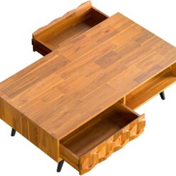 Bme Georgina Solid Wood Coffee Tables for Living Room, Coffee Table Mid Century Modern, Teak Brown