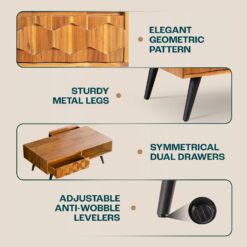 Bme Georgina Solid Wood Coffee Tables for Living Room, Coffee Table Mid Century Modern, Teak Brown
