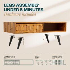 Bme Georgina Solid Wood Coffee Tables for Living Room, Coffee Table Mid Century Modern, Teak Brown