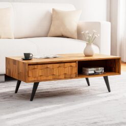 Bme Georgina Solid Wood Coffee Tables for Living Room, Coffee Table Mid Century Modern, Teak Brown