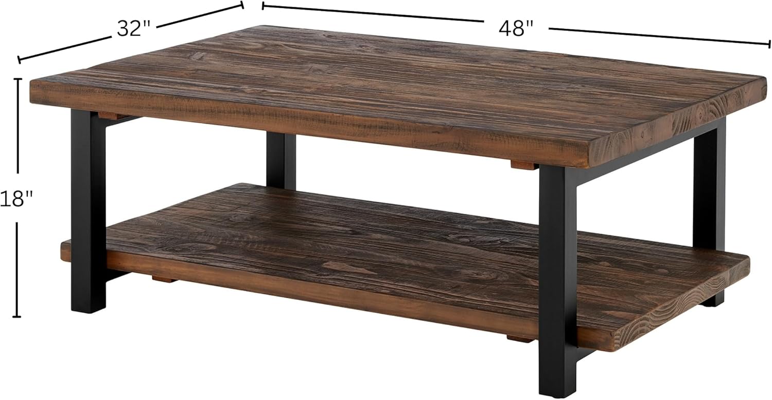 Alaterre Furniture Pomona Rustic Natural 48" Wide Coffee Table with Shelf - Wood Top & Reclaimed Wood Finish