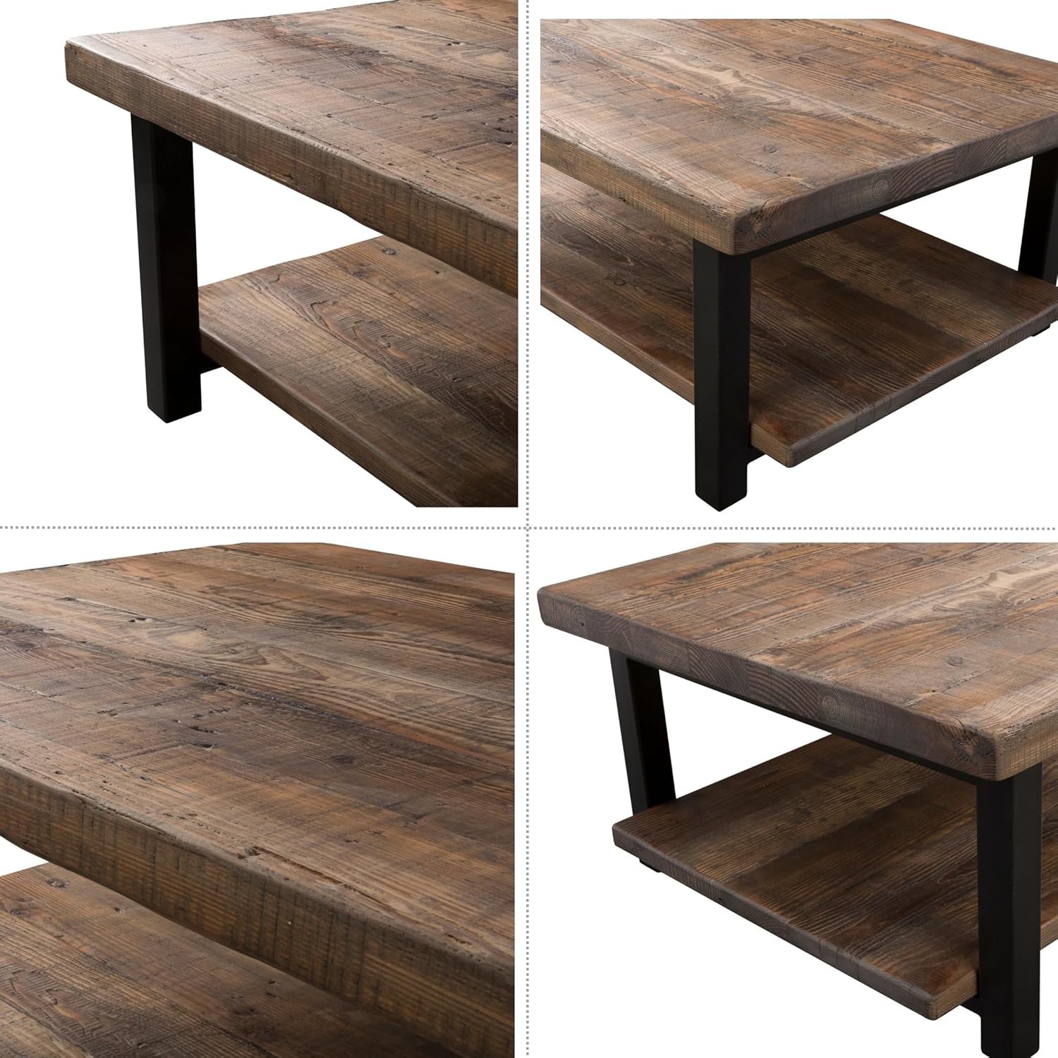 Alaterre Furniture Pomona Rustic Natural 48" Wide Coffee Table with Shelf - Wood Top & Reclaimed Wood Finish