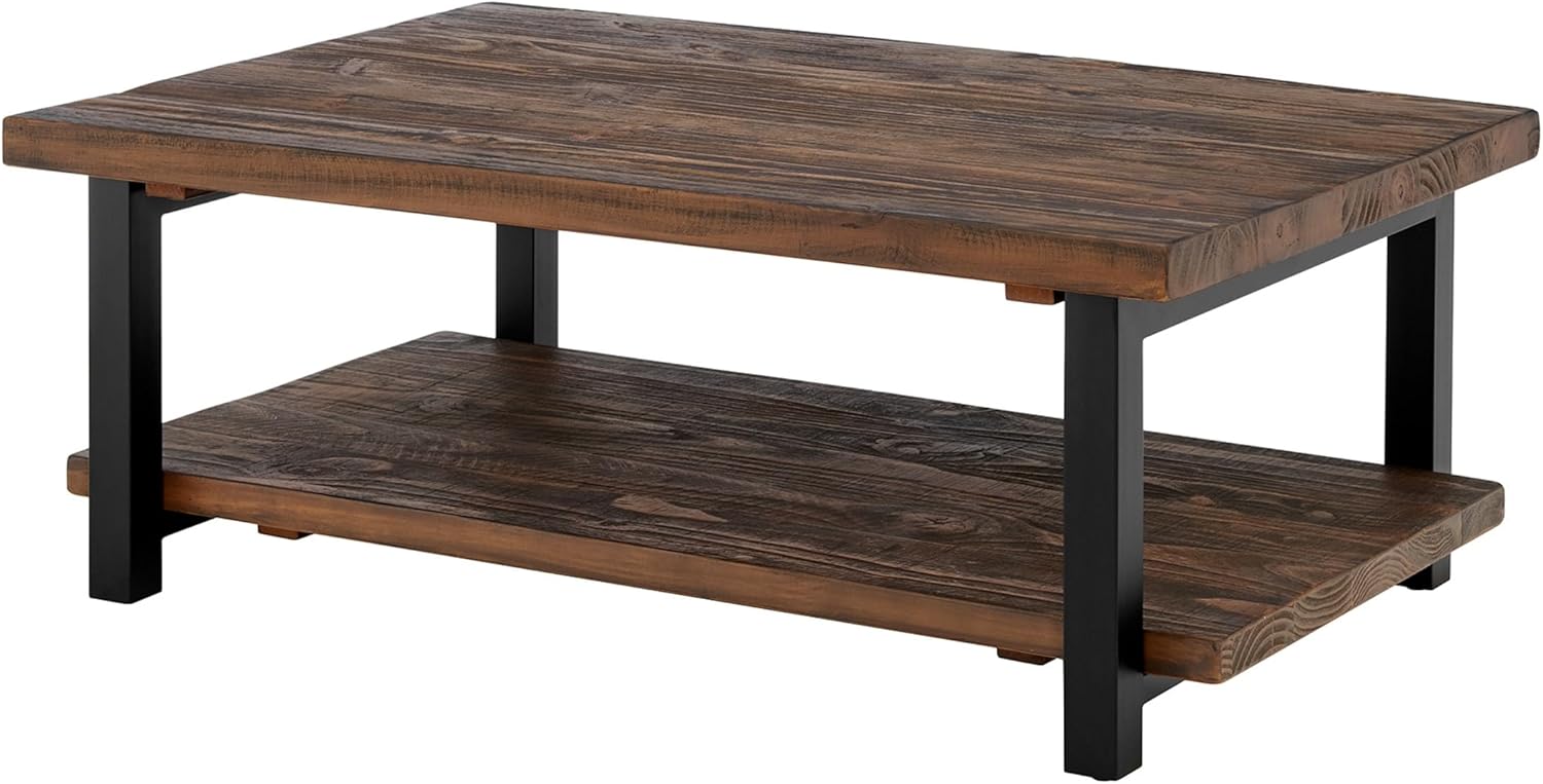 Alaterre Furniture Pomona Rustic Natural 48" Wide Coffee Table with Shelf - Wood Top & Reclaimed Wood Finish