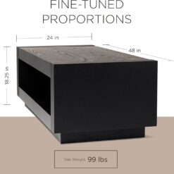 Maven Lane Artemis Large 2 Tier Contemporary Rectangle Wooden Center Coffee Table with Shelf Storage, Black