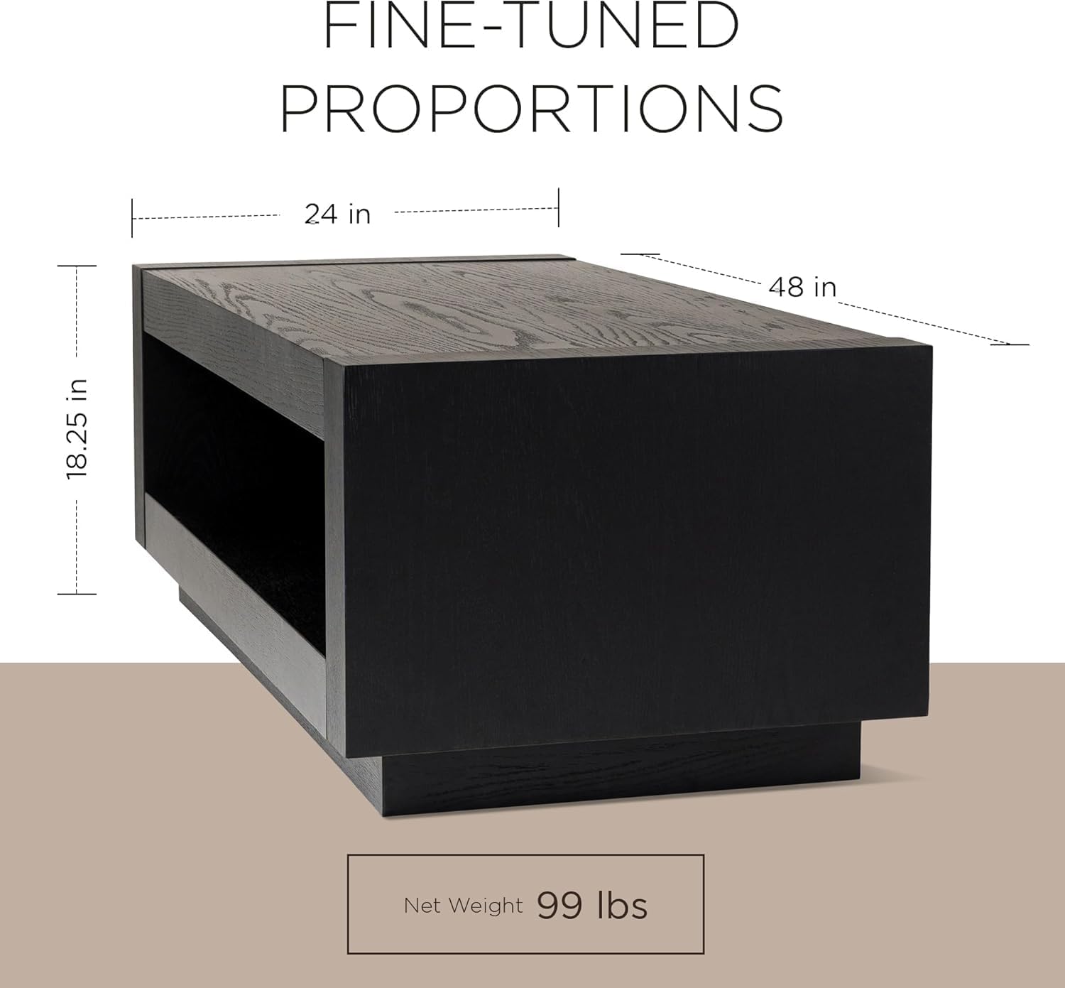 Maven Lane Artemis Large 2 Tier Contemporary Rectangle Wooden Center Coffee Table with Shelf Storage, Black