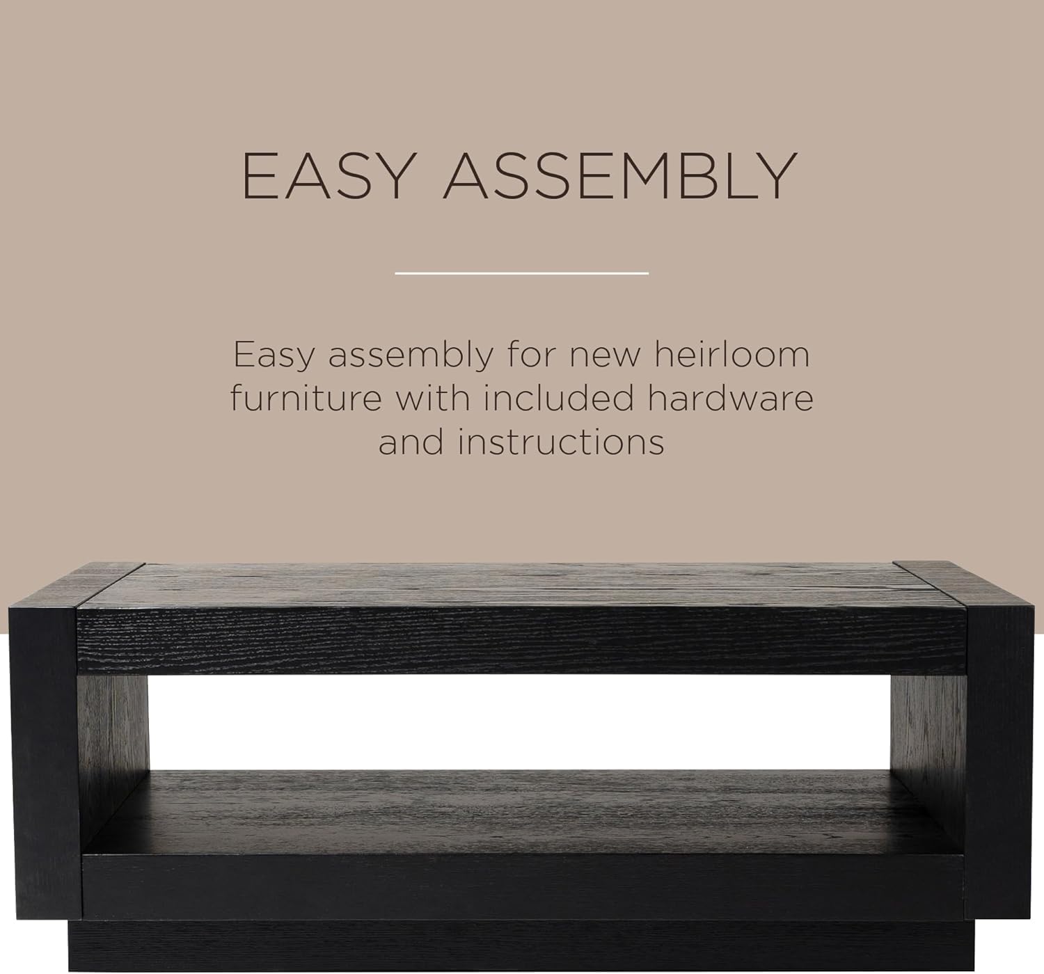 Maven Lane Artemis Large 2 Tier Contemporary Rectangle Wooden Center Coffee Table with Shelf Storage, Black