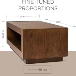 Maven Lane Artemis Large 2 Tier Contemporary Rectangle Wooden Center Coffee Table with Shelf Storage, Brown