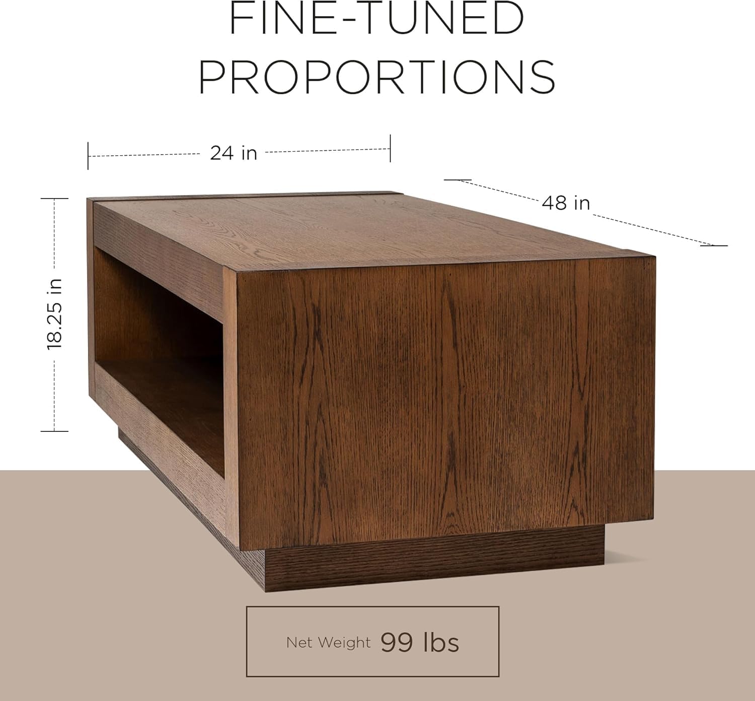 Maven Lane Artemis Large 2 Tier Contemporary Rectangle Wooden Center Coffee Table with Shelf Storage, Brown