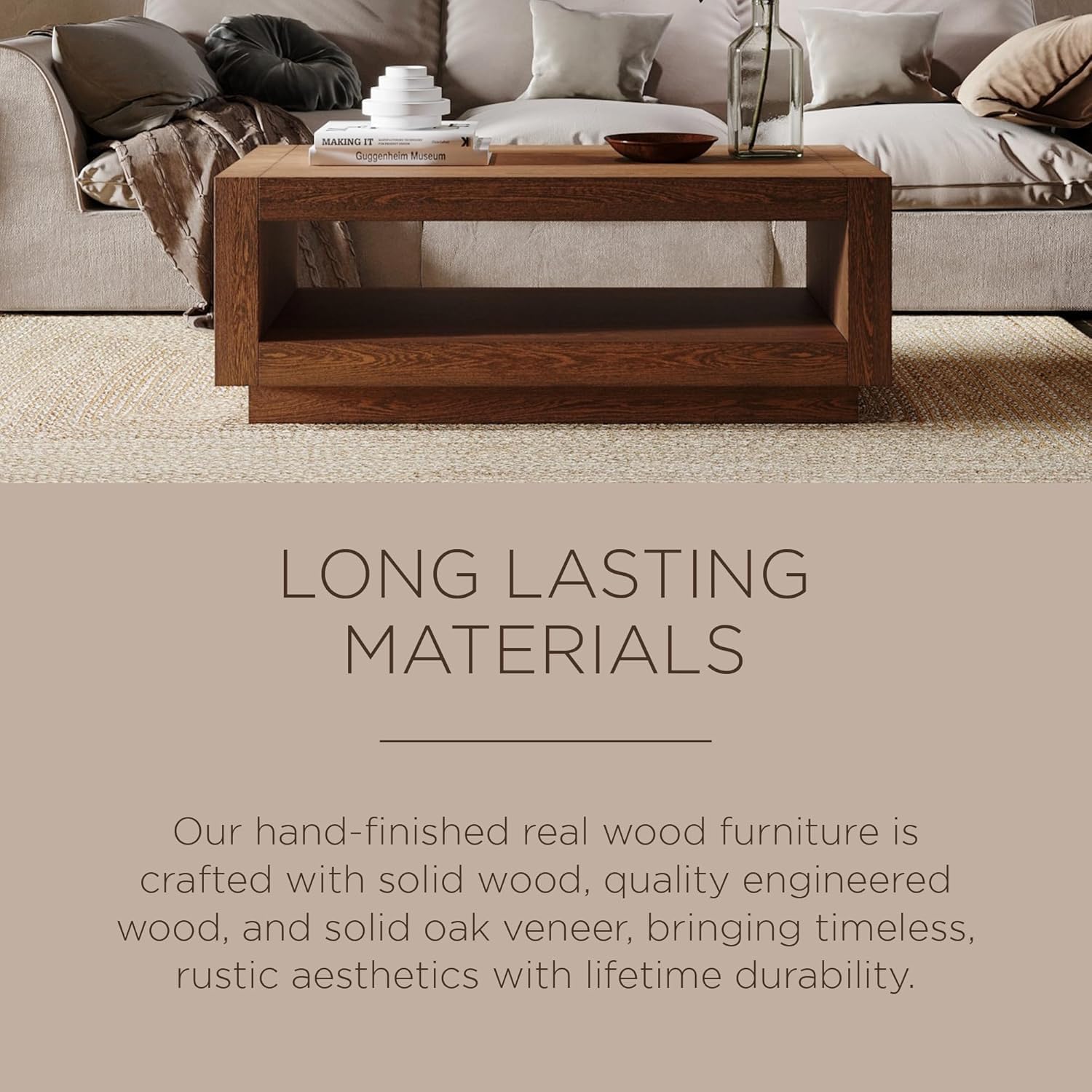 Maven Lane Artemis Large 2 Tier Contemporary Rectangle Wooden Center Coffee Table with Shelf Storage, Brown