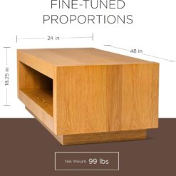 Maven Lane Artemis Large 2 Tier Contemporary Rectangle Wooden Center Coffee Table with Shelf Storage, Natural