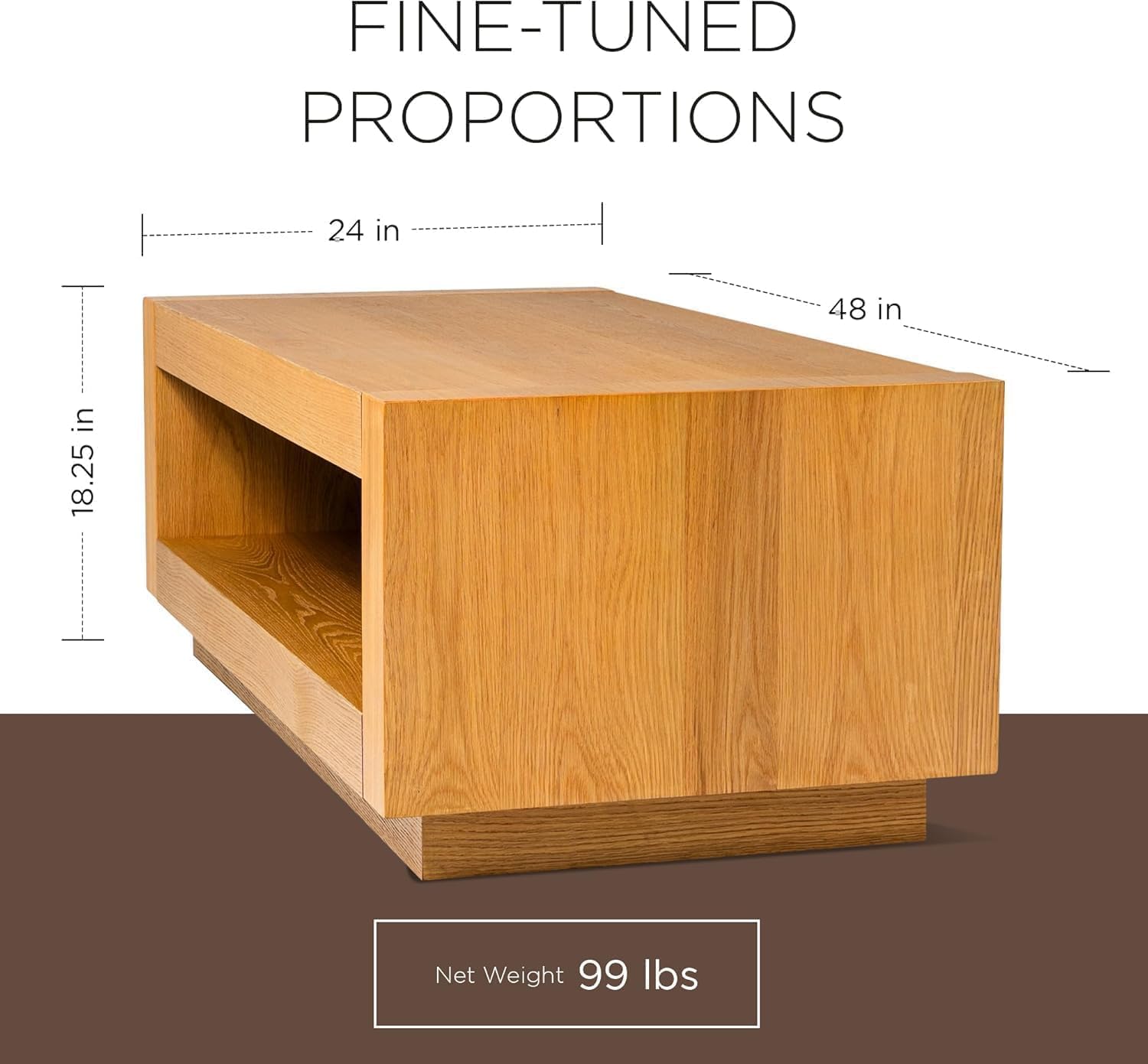 Maven Lane Artemis Large 2 Tier Contemporary Rectangle Wooden Center Coffee Table with Shelf Storage, Natural
